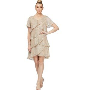 S.L. Fashions Women's Tiered Boudre Dress Gold Size: 12